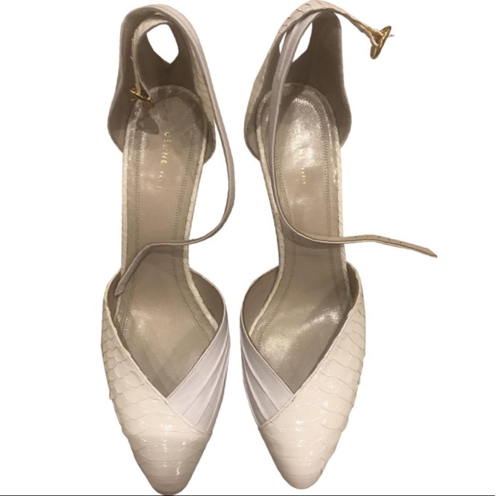 Celine White Night Out Ankle Strap Pump